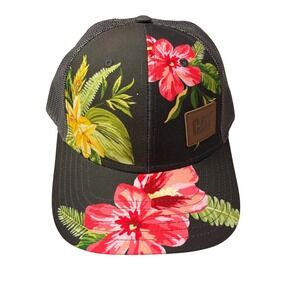 CAT Caterpillar Tropical Floral Mesh Trucker Hat Adjustable Snapback Gray